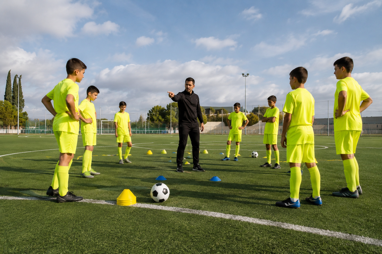 Jóvenes trabajando táctica individual en tecnificación de fútbol en Valencia